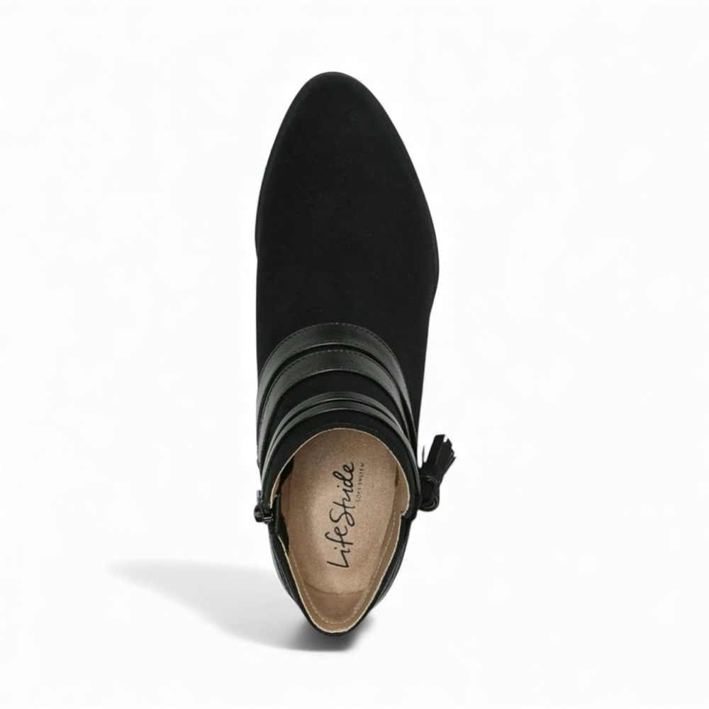 LifeStride Paloma Faux Suede Western Ankle Boots Zipper Black 9.5W Wide NEW - Picture 11 of 15